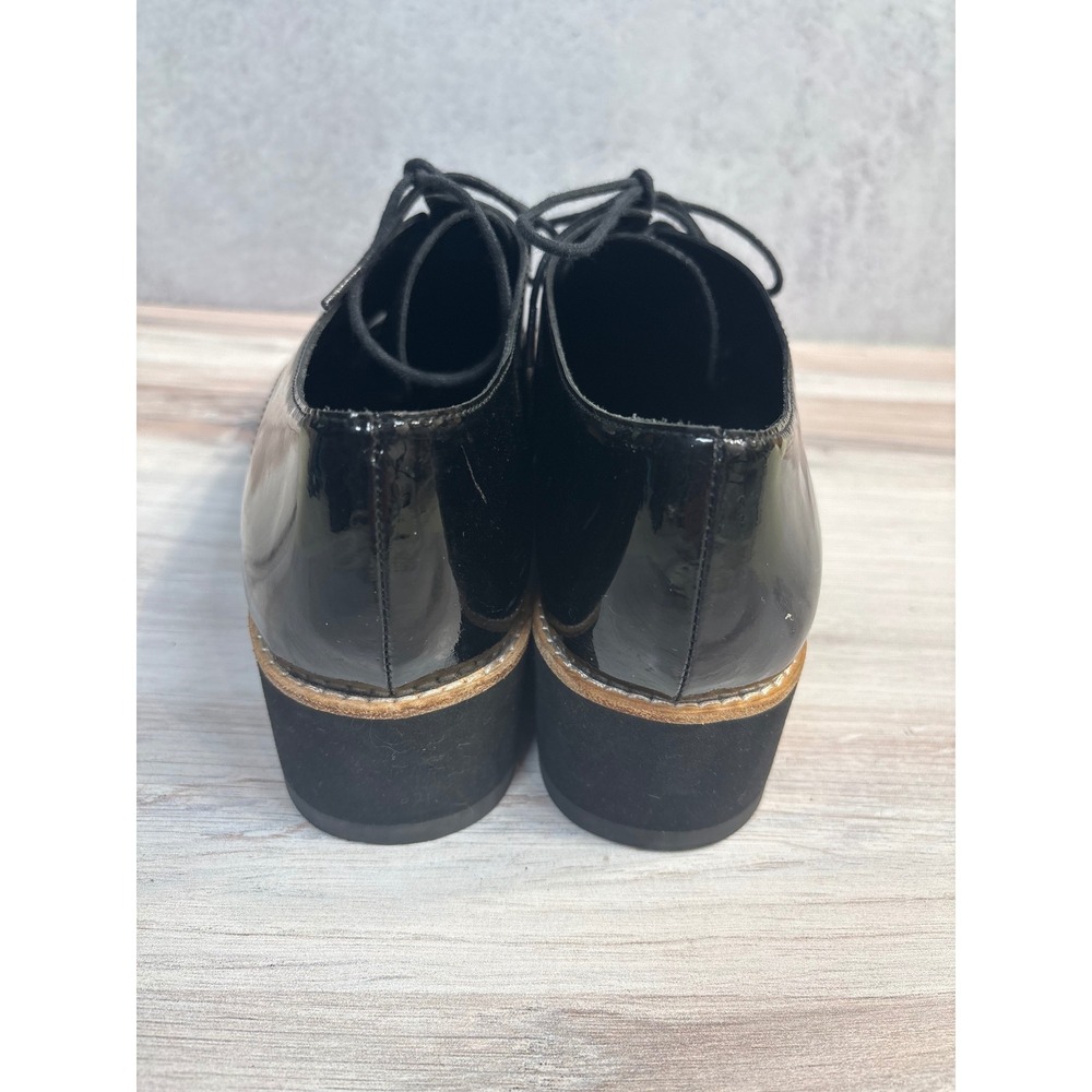 Eileen Fisher Eddy Derby SZ 9 Black Patent Leather Lace Up Oxford Platform Shoes - Picture 5 of 12